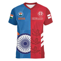 Custom India And England Cricket Women V-Neck T-Shirt 2024 Together Dynamic Version - Wonder Print Shop