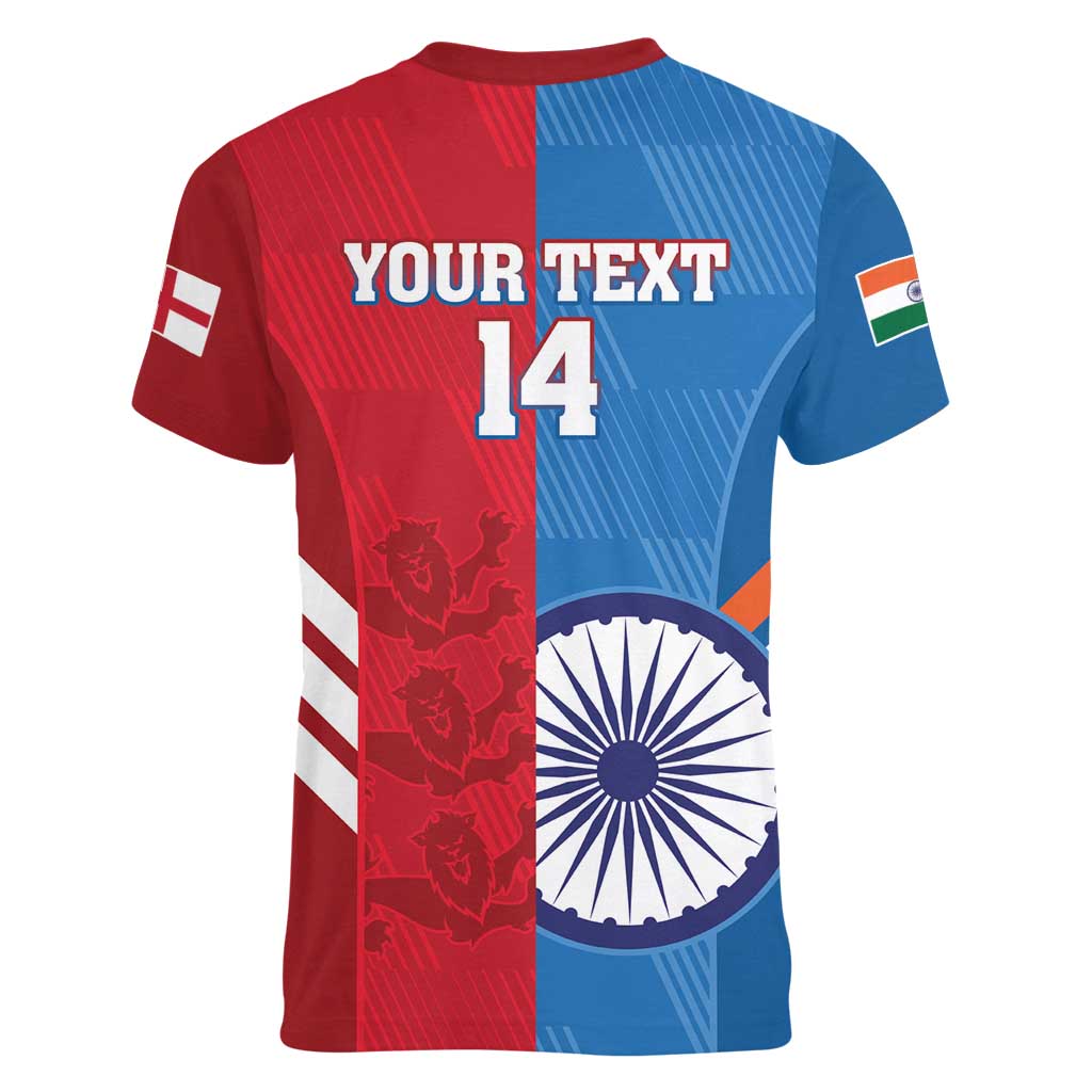 Custom India And England Cricket Women V-Neck T-Shirt 2024 Together Dynamic Version - Wonder Print Shop