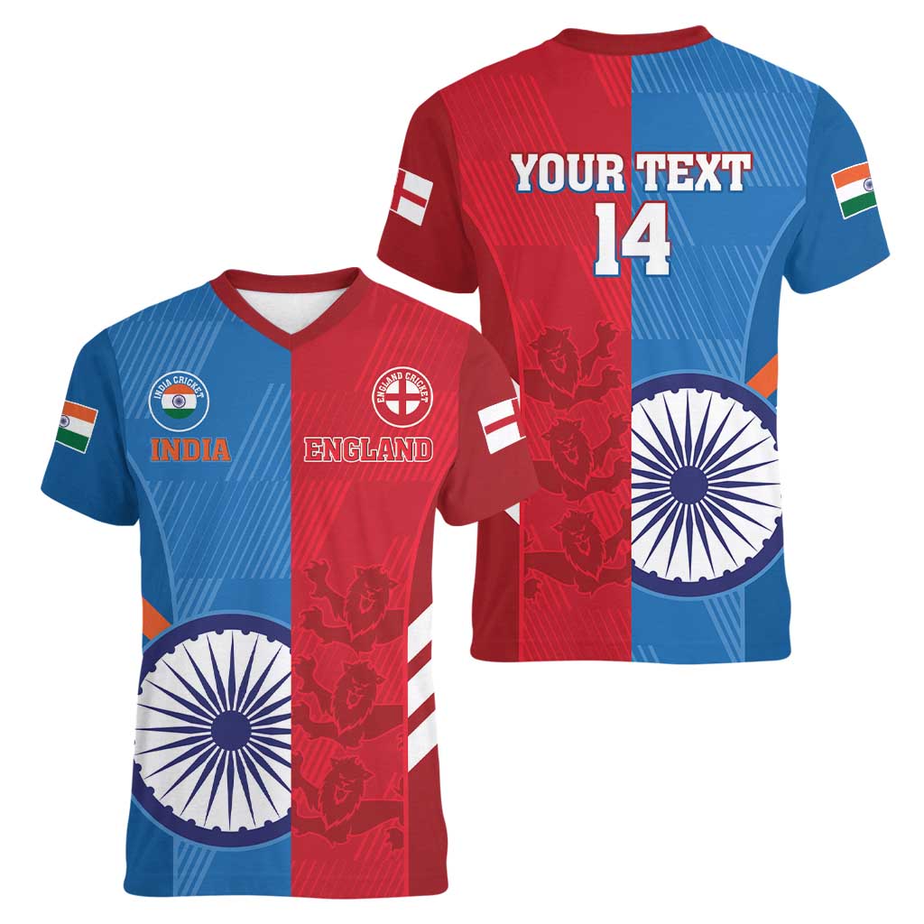 Custom India And England Cricket Women V-Neck T-Shirt 2024 Together Dynamic Version - Wonder Print Shop