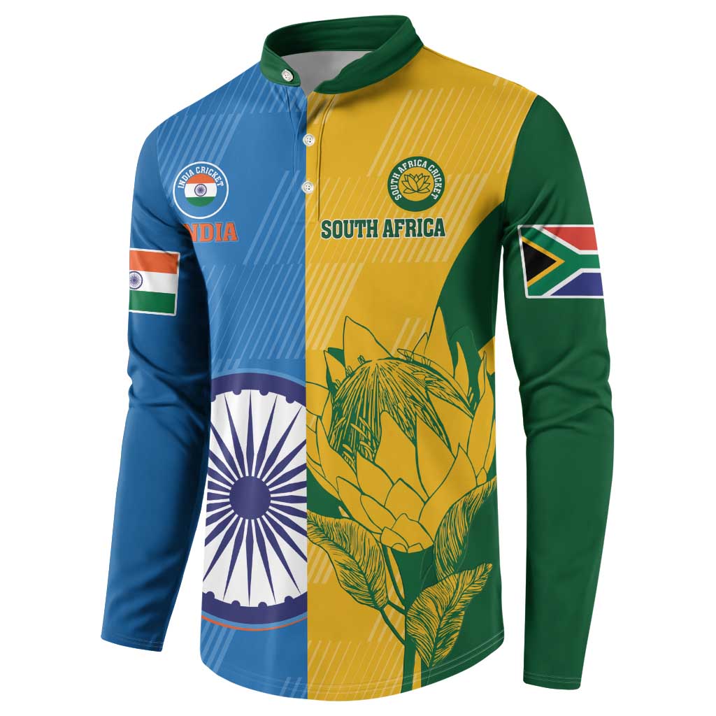 Custom India And South Africa Cricket Button Sweatshirt 2024 Together Dynamic Version - Wonder Print Shop