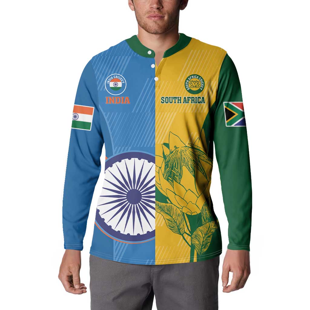 Custom India And South Africa Cricket Button Sweatshirt 2024 Together Dynamic Version - Wonder Print Shop