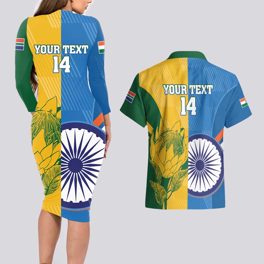 Custom India And South Africa Cricket Couples Matching Long Sleeve Bodycon Dress and Hawaiian Shirt 2024 Together Dynamic Version - Wonder Print Shop