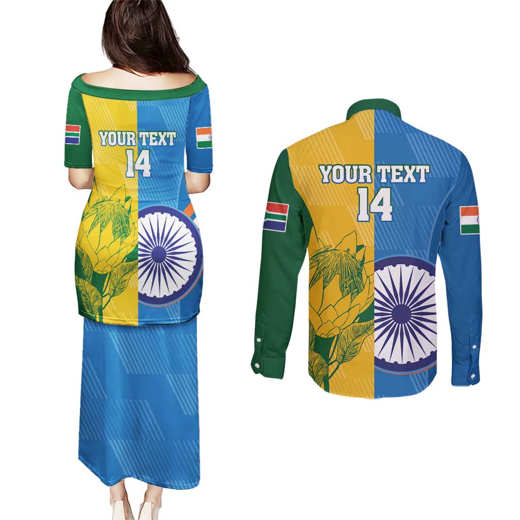 Custom India And South Africa Cricket Couples Matching Puletasi and Long Sleeve Button Shirt 2024 Together Dynamic Version - Wonder Print Shop