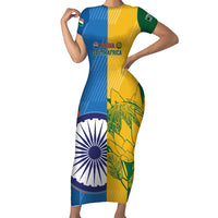 Custom India And South Africa Cricket Family Matching Short Sleeve Bodycon Dress and Hawaiian Shirt 2024 Together Dynamic Version - Wonder Print Shop