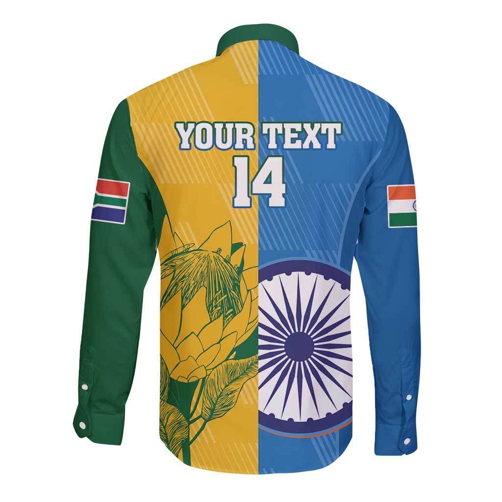 Custom India And South Africa Cricket Long Sleeve Button Shirt 2024 Together Dynamic Version - Wonder Print Shop