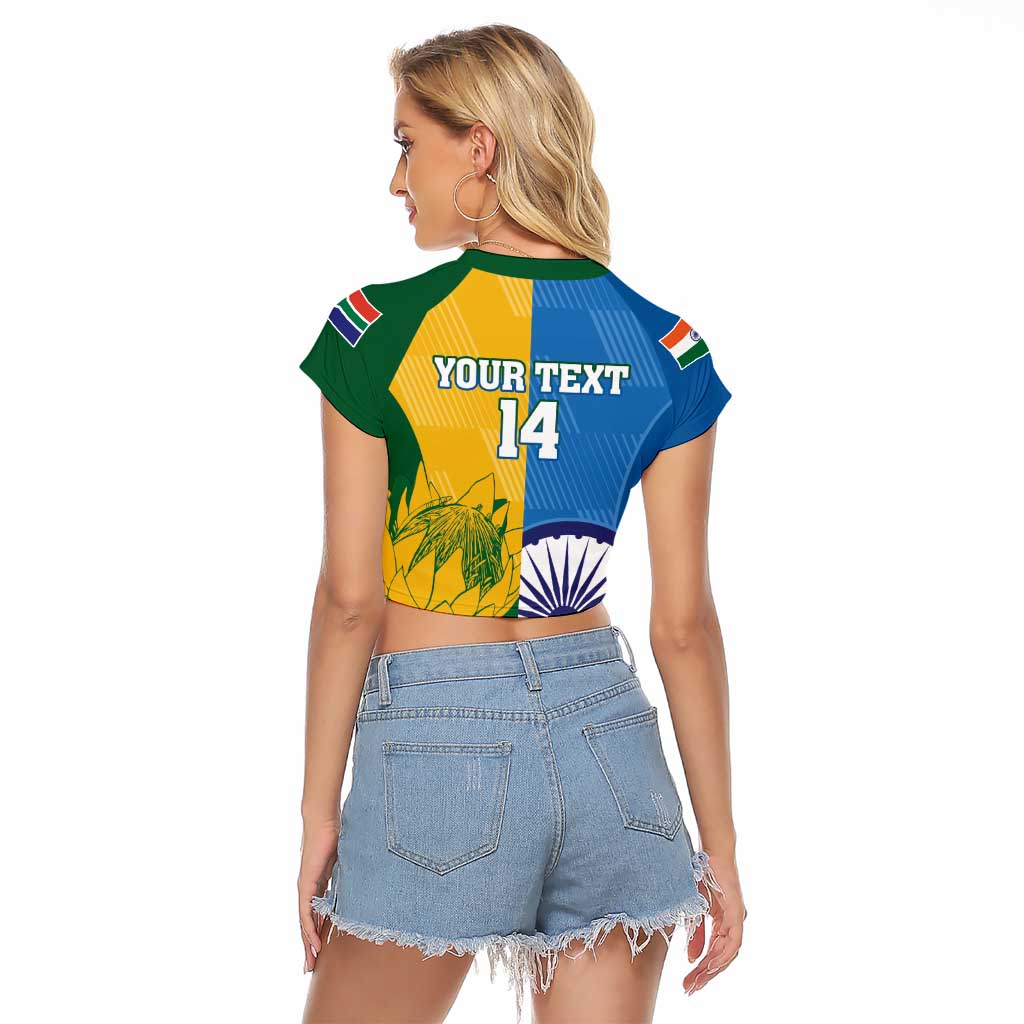 Custom India And South Africa Cricket Raglan Cropped T Shirt 2024 Together Dynamic Version - Wonder Print Shop