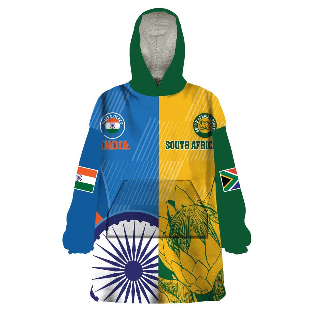 Custom India And South Africa Cricket Wearable Blanket Hoodie 2024 Together Dynamic Version - Wonder Print Shop