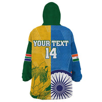 Custom India And South Africa Cricket Wearable Blanket Hoodie 2024 Together Dynamic Version - Wonder Print Shop