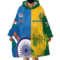 Custom India And South Africa Cricket Wearable Blanket Hoodie 2024 Together Dynamic Version - Wonder Print Shop