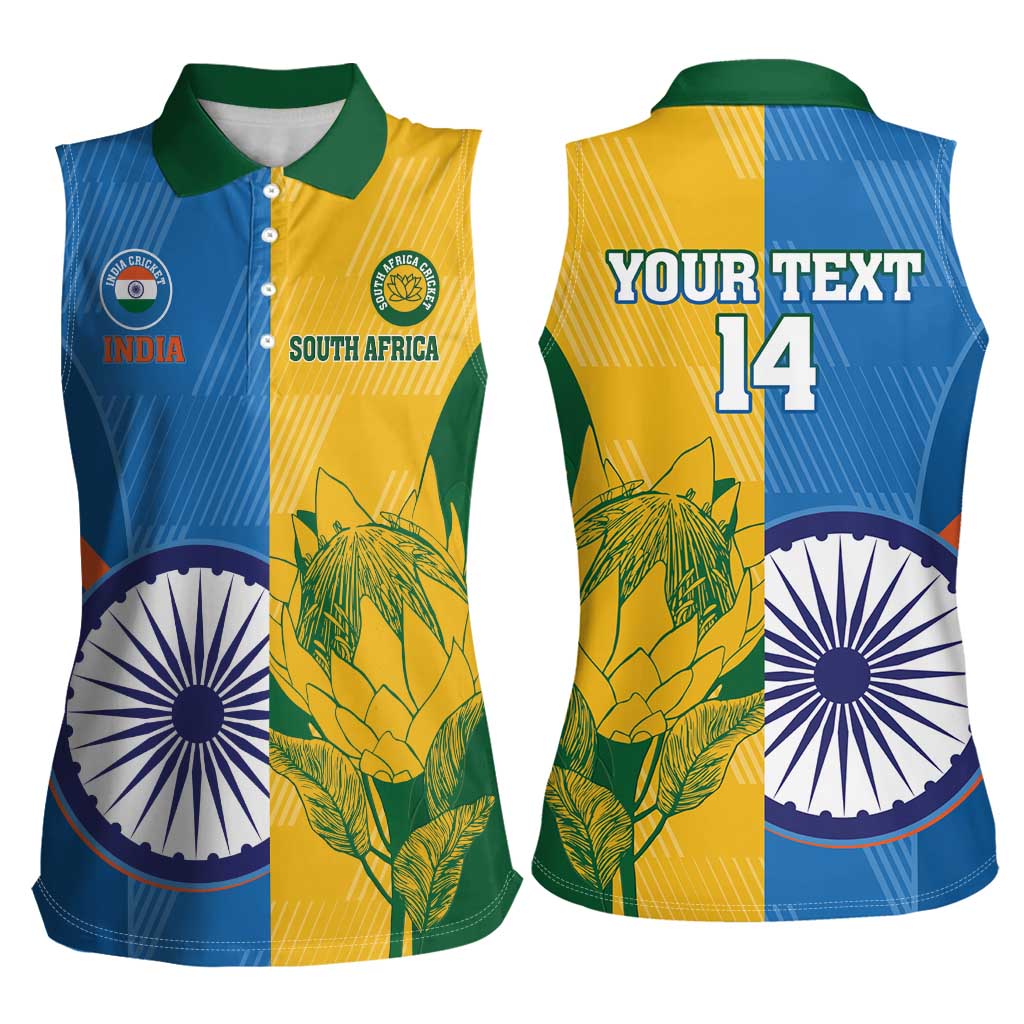 Custom India And South Africa Cricket Women Sleeveless Polo Shirt 2024 Together Dynamic Version - Wonder Print Shop