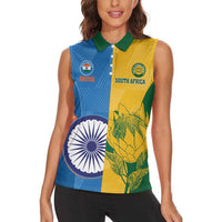 Custom India And South Africa Cricket Women Sleeveless Polo Shirt 2024 Together Dynamic Version - Wonder Print Shop