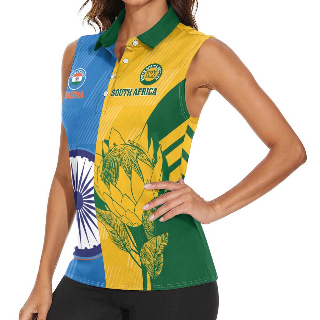 Custom India And South Africa Cricket Women Sleeveless Polo Shirt 2024 Together Dynamic Version - Wonder Print Shop