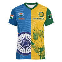 Custom India And South Africa Cricket Women V-Neck T-Shirt 2024 Together Dynamic Version - Wonder Print Shop