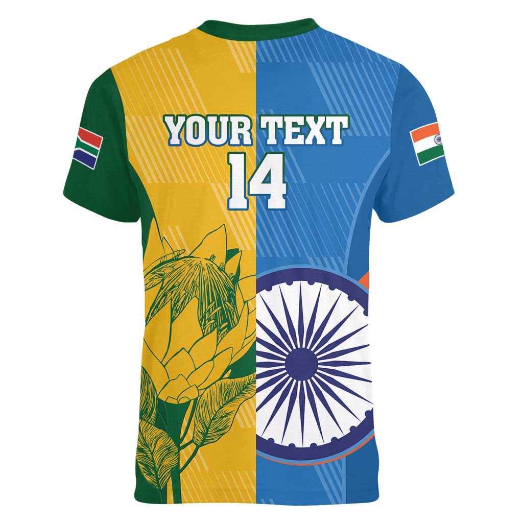 Custom India And South Africa Cricket Women V-Neck T-Shirt 2024 Together Dynamic Version - Wonder Print Shop