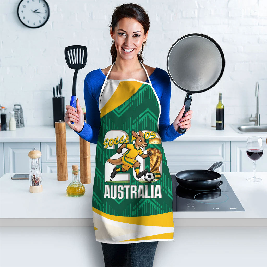 Australia 2026 Soccer Apron Go Socceroos Kangaroo Mascot Green Sporty