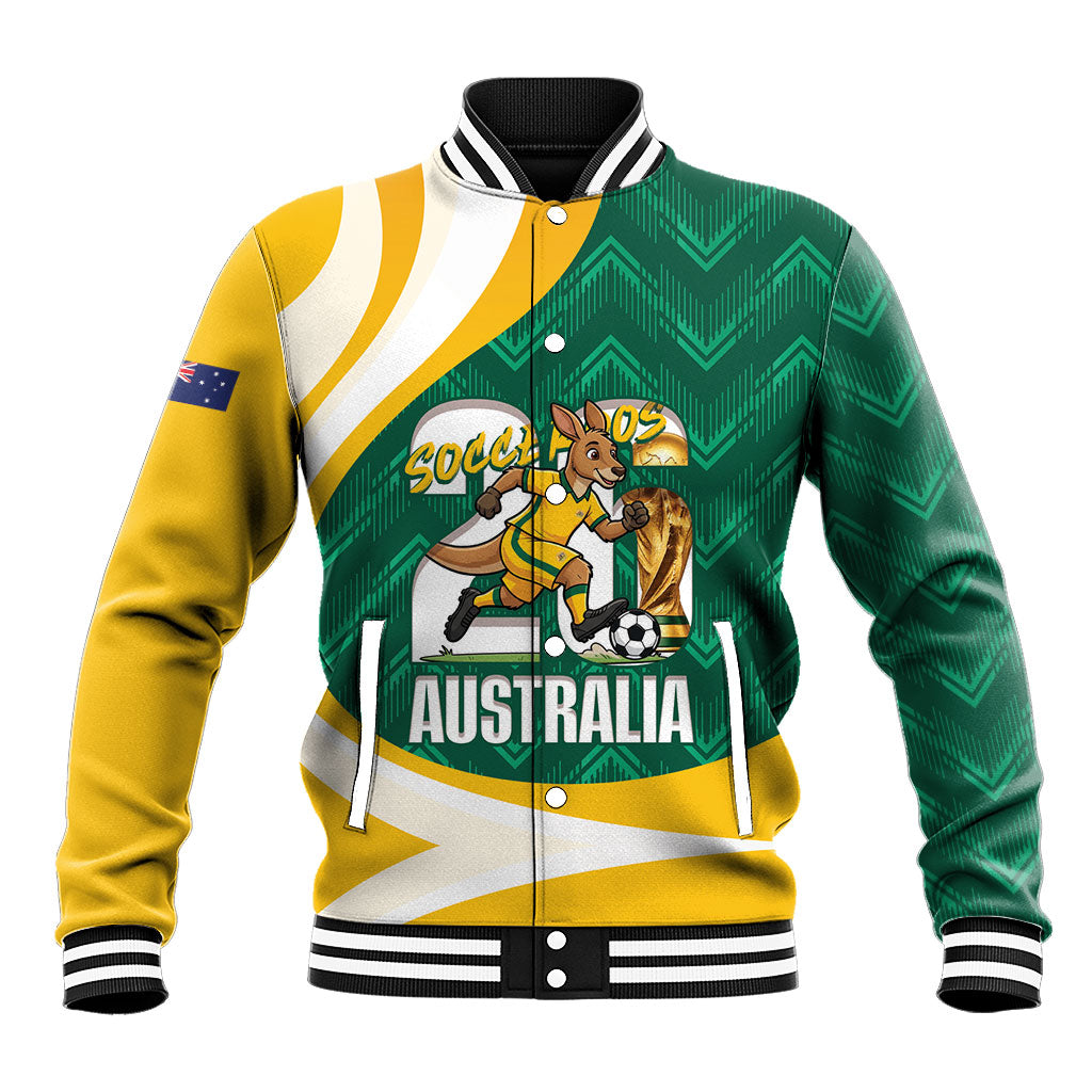 Australia 2026 Soccer Custom Baseball Jacket Go Socceroos Kangaroo Mascot Green Sporty
