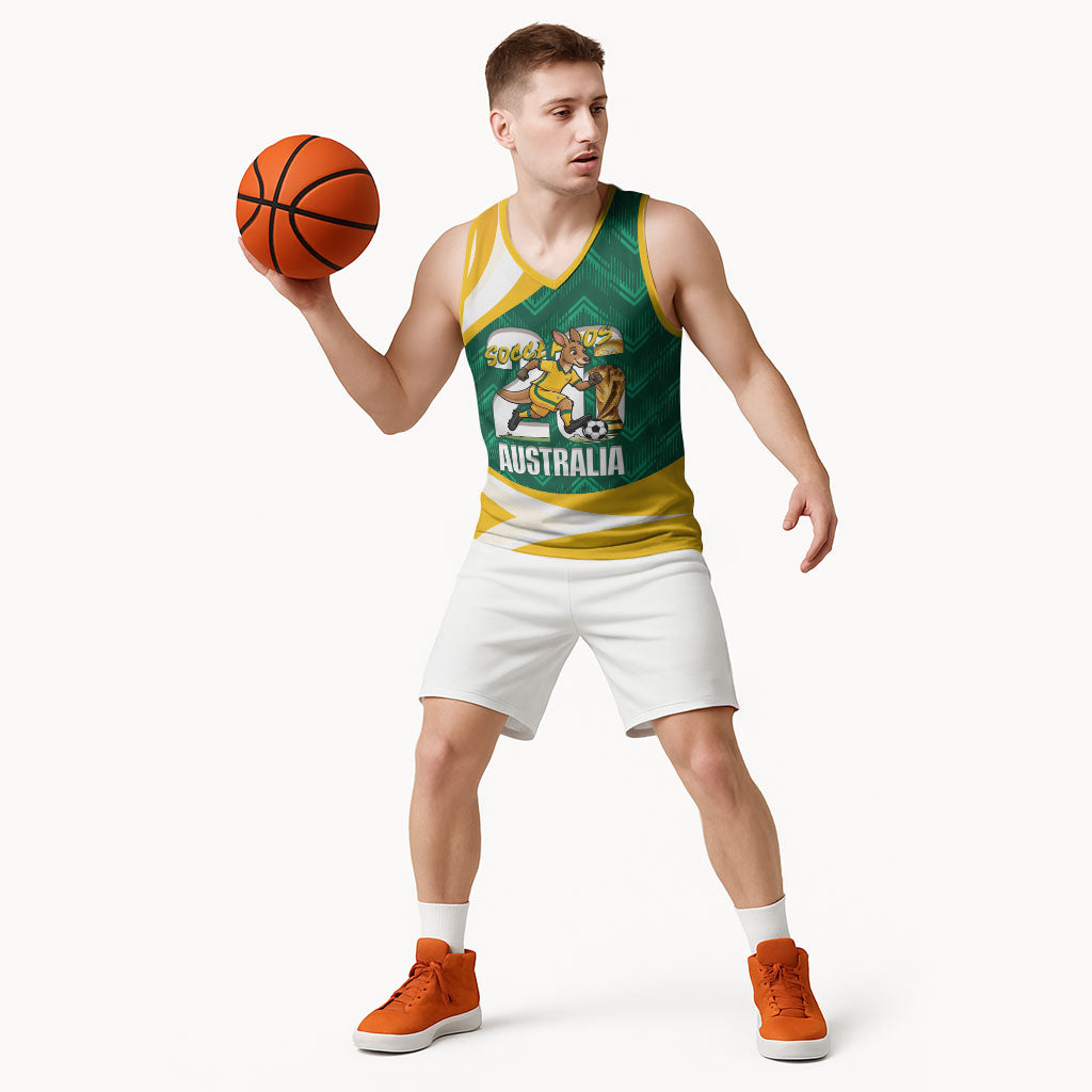 Australia 2026 Soccer Custom Basketball Jersey Go Socceroos Kangaroo Mascot Green Sporty
