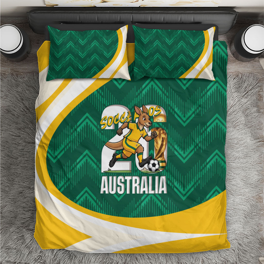 Australia 2026 Soccer Bedding Set Go Socceroos Kangaroo Mascot Green Sporty
