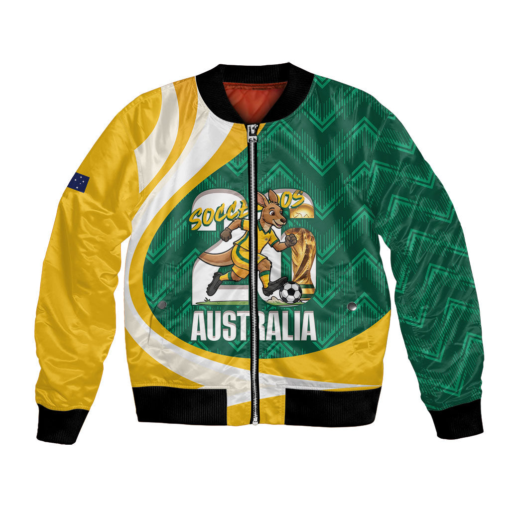 Australia 2026 Soccer Custom Bomber Jacket Go Socceroos Kangaroo Mascot Green Sporty