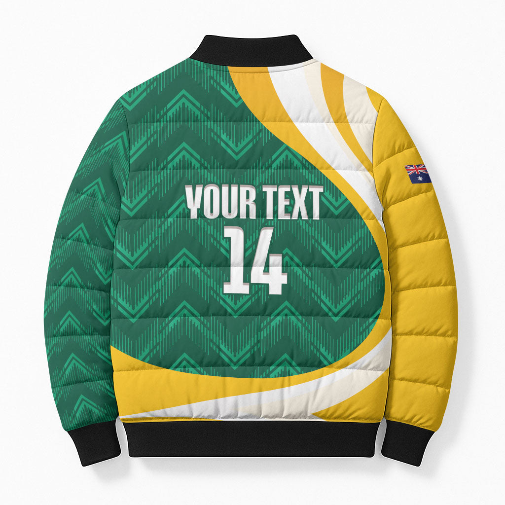 Australia 2026 Soccer Custom Bomber Puffer Jacket Go Socceroos Kangaroo Mascot Green Sporty