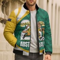 Australia 2026 Soccer Custom Bomber Puffer Jacket Go Socceroos Kangaroo Mascot Green Sporty