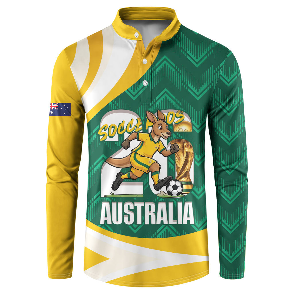 Australia 2026 Soccer Custom Button Sweatshirt Go Socceroos Kangaroo Mascot Green Sporty