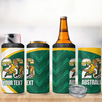 Australia 2026 Soccer Custom 4 in 1 Can Cooler Tumbler Go Socceroos Kangaroo Mascot Green Sporty