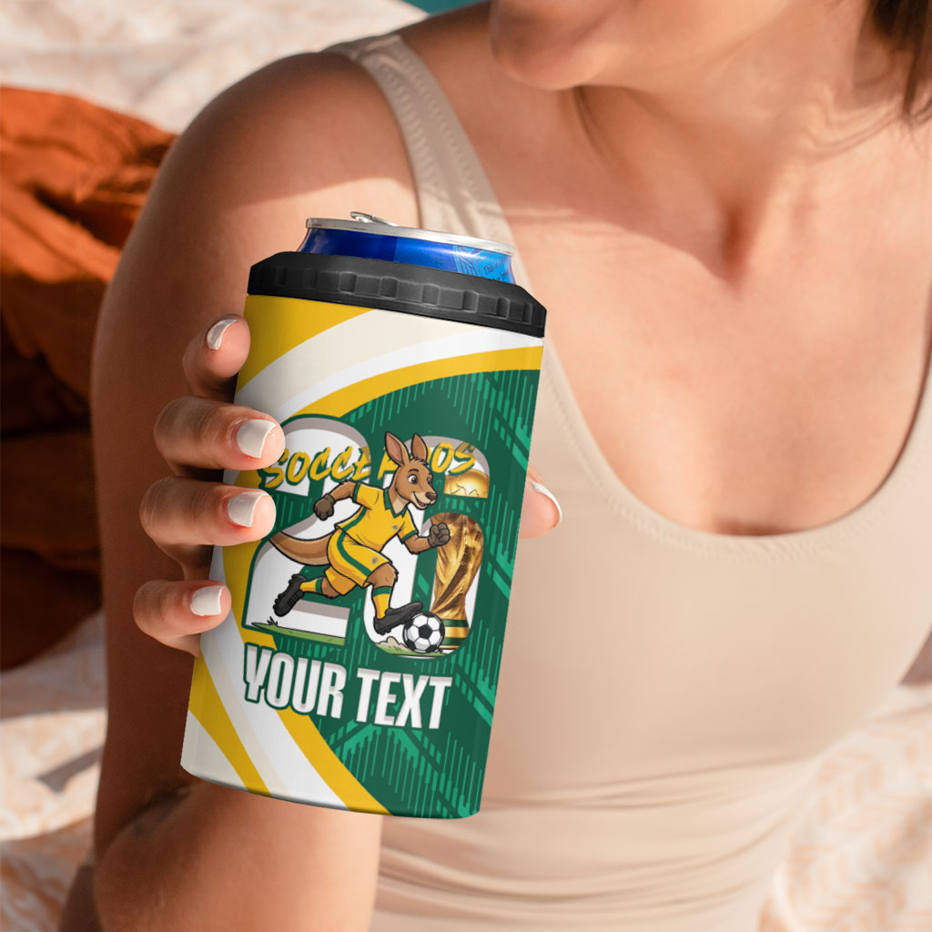 Australia 2026 Soccer Custom 4 in 1 Can Cooler Tumbler Go Socceroos Kangaroo Mascot Green Sporty