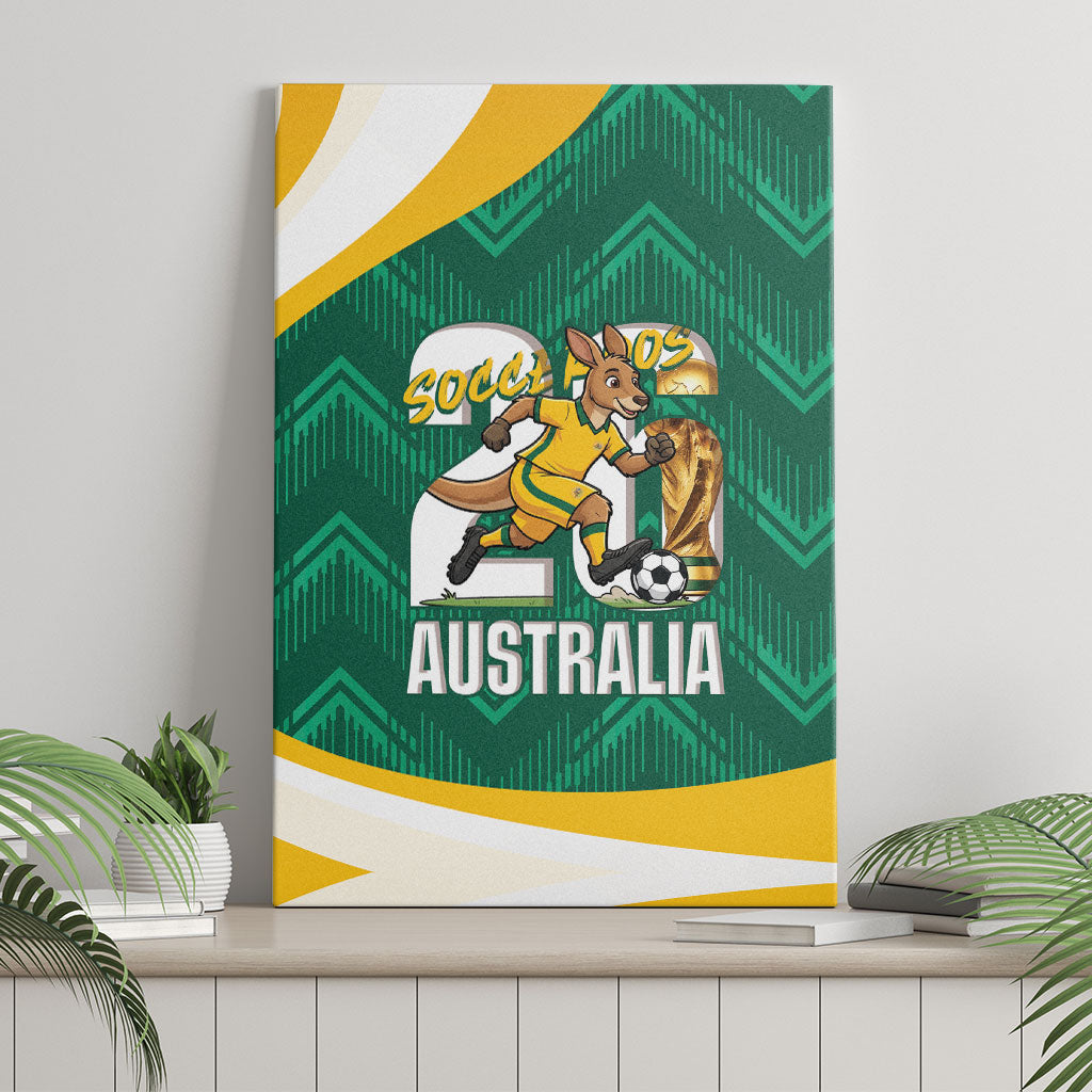 Australia 2026 Soccer Canvas Wall Art Go Socceroos Kangaroo Mascot Green Sporty