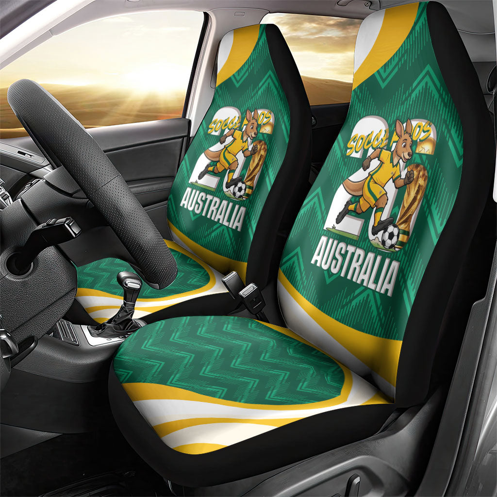 Australia 2026 Soccer Car Seat Cover Go Socceroos Kangaroo Mascot Green Sporty