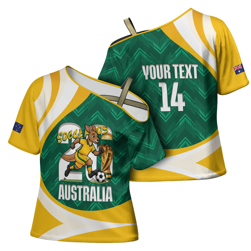 Australia 2026 Soccer Custom Cross Shoulder Shirt Go Socceroos Kangaroo Mascot Green Sporty