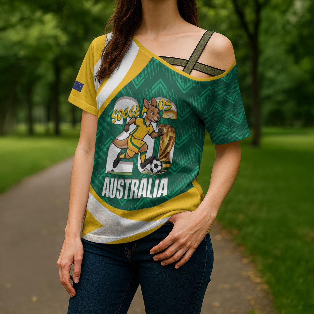Australia 2026 Soccer Custom Cross Shoulder Shirt Go Socceroos Kangaroo Mascot Green Sporty