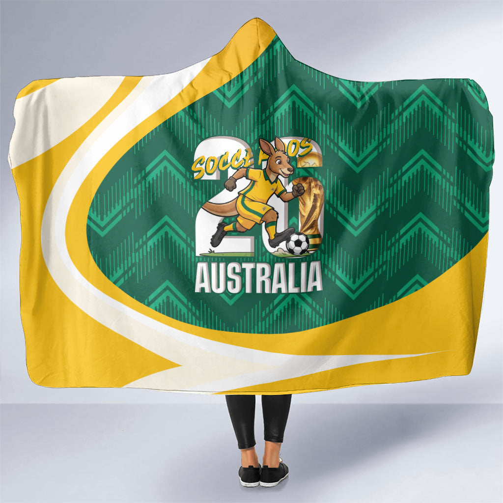 Australia 2026 Soccer Hooded Blanket Go Socceroos Kangaroo Mascot Green Sporty