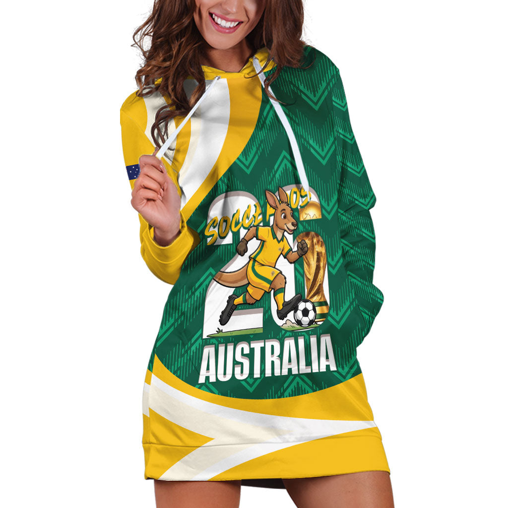 Australia 2026 Soccer Custom Hoodie Dress Go Socceroos Kangaroo Mascot Green Sporty