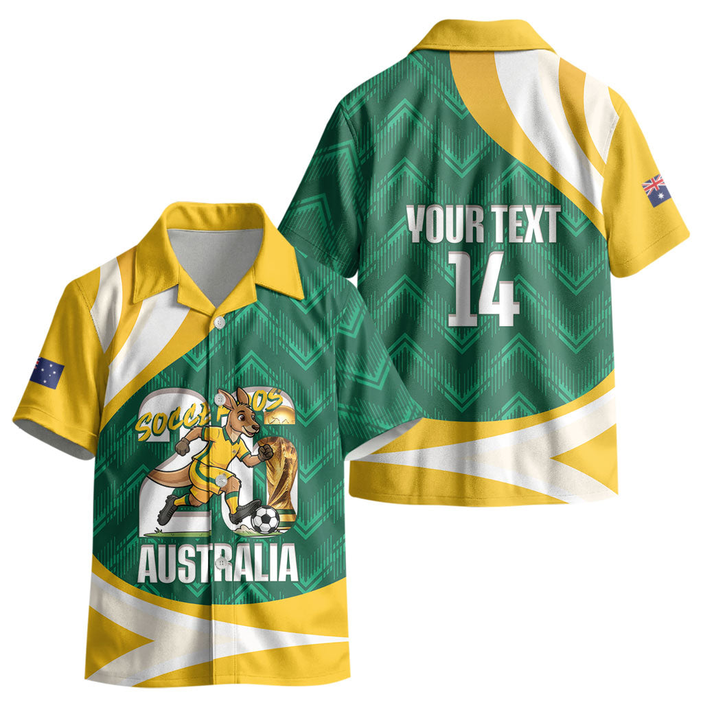Australia 2026 Soccer Custom Kid Hawaiian Shirt Go Socceroos Kangaroo Mascot Green Sporty LT14