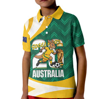Australia 2026 Soccer Custom Kid Polo Shirt Go Socceroos Kangaroo Mascot Green Sporty