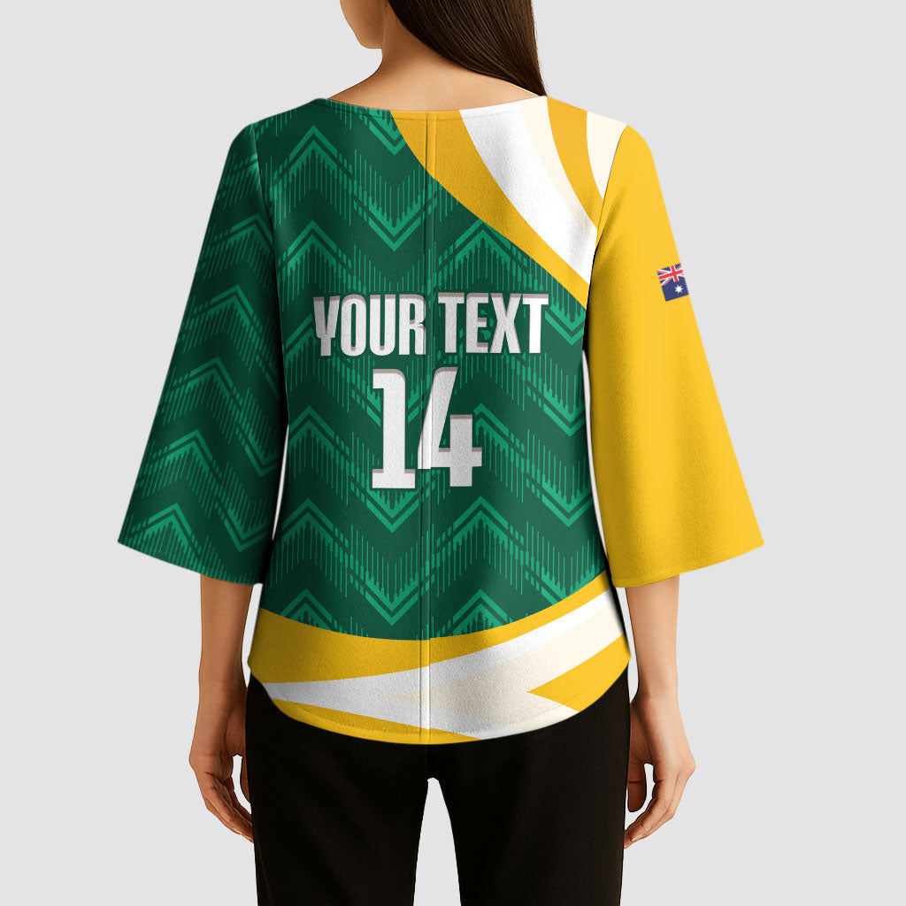 Australia 2026 Soccer Custom Kimono Sleeve Blouse Go Socceroos Kangaroo Mascot Green Sporty