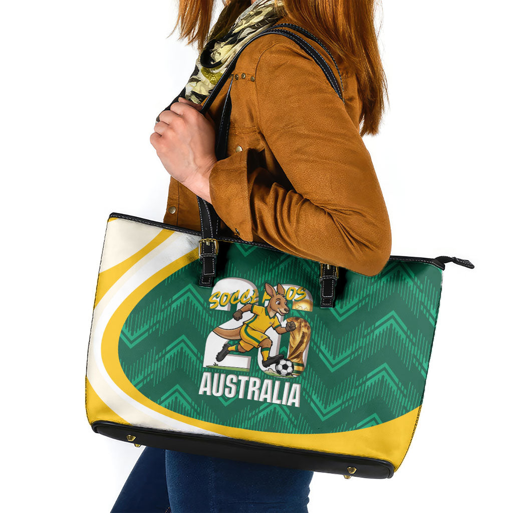 Australia 2026 Soccer Leather Tote Bag Go Socceroos Kangaroo Mascot Green Sporty