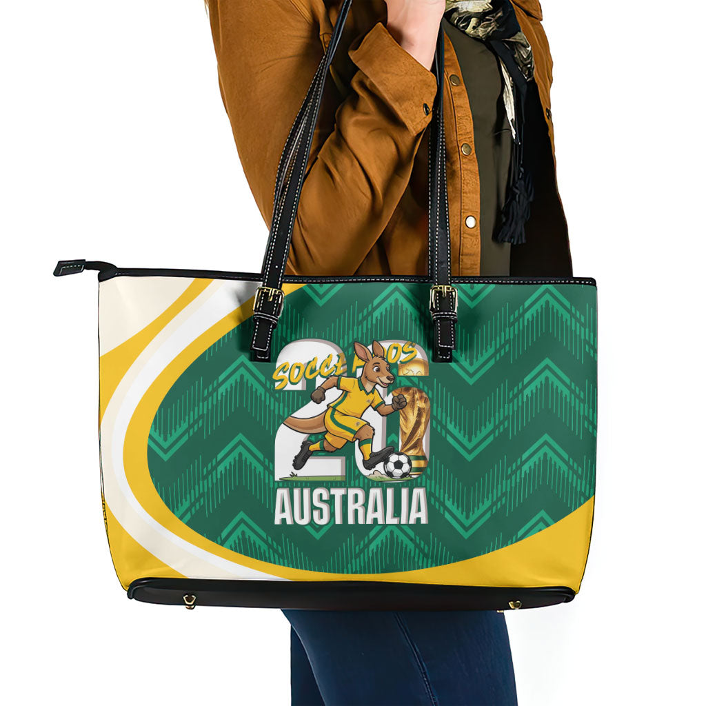 Australia 2026 Soccer Leather Tote Bag Go Socceroos Kangaroo Mascot Green Sporty