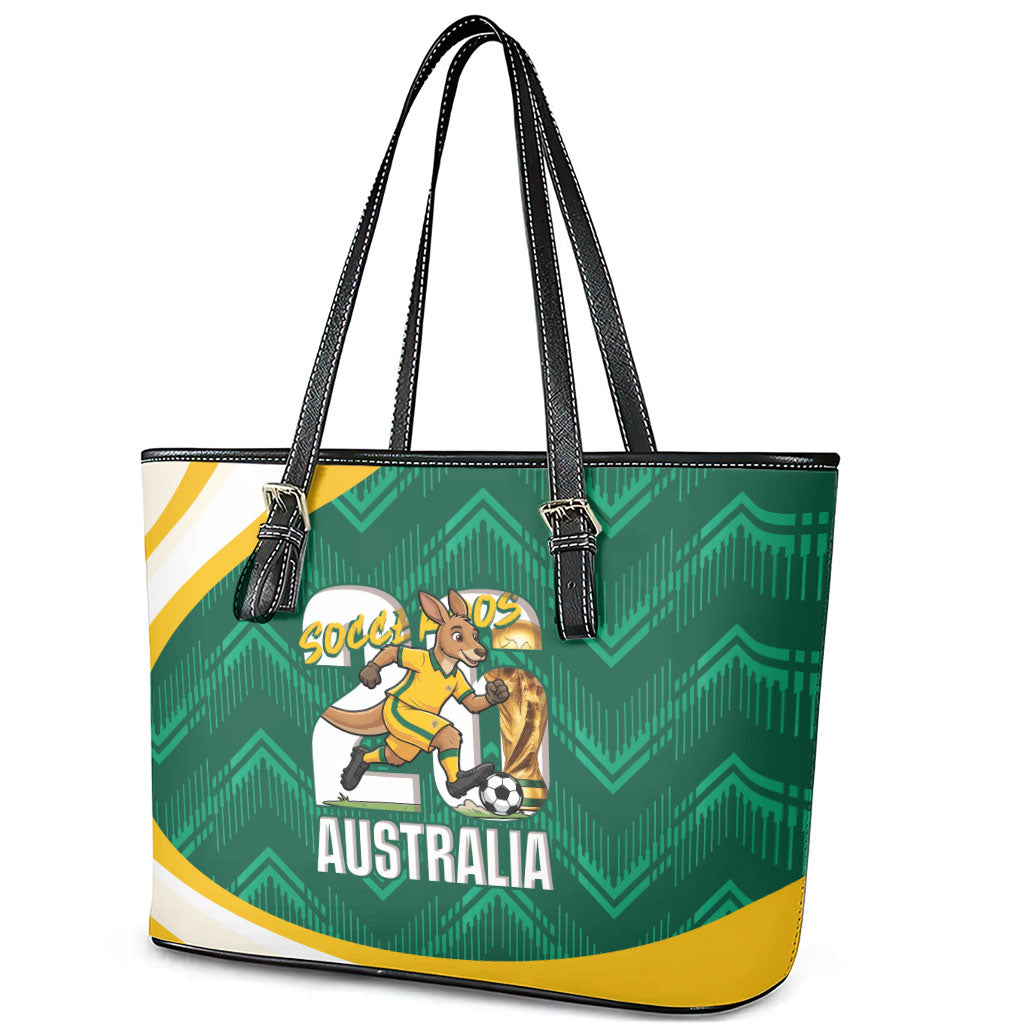 Australia 2026 Soccer Leather Tote Bag Go Socceroos Kangaroo Mascot Green Sporty