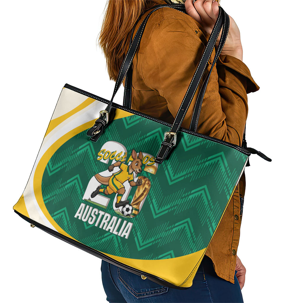 Australia 2026 Soccer Leather Tote Bag Go Socceroos Kangaroo Mascot Green Sporty