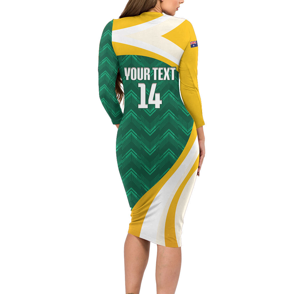 Australia 2026 Soccer Custom Long Sleeve Bodycon Dress Go Socceroos Kangaroo Mascot Green Sporty