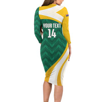 Australia 2026 Soccer Custom Long Sleeve Bodycon Dress Go Socceroos Kangaroo Mascot Green Sporty
