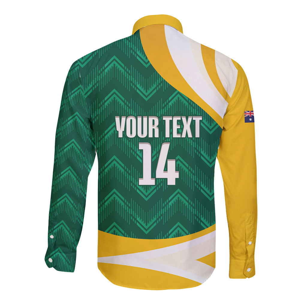 Australia 2026 Soccer Custom Long Sleeve Button Shirt Go Socceroos Kangaroo Mascot Green Sporty