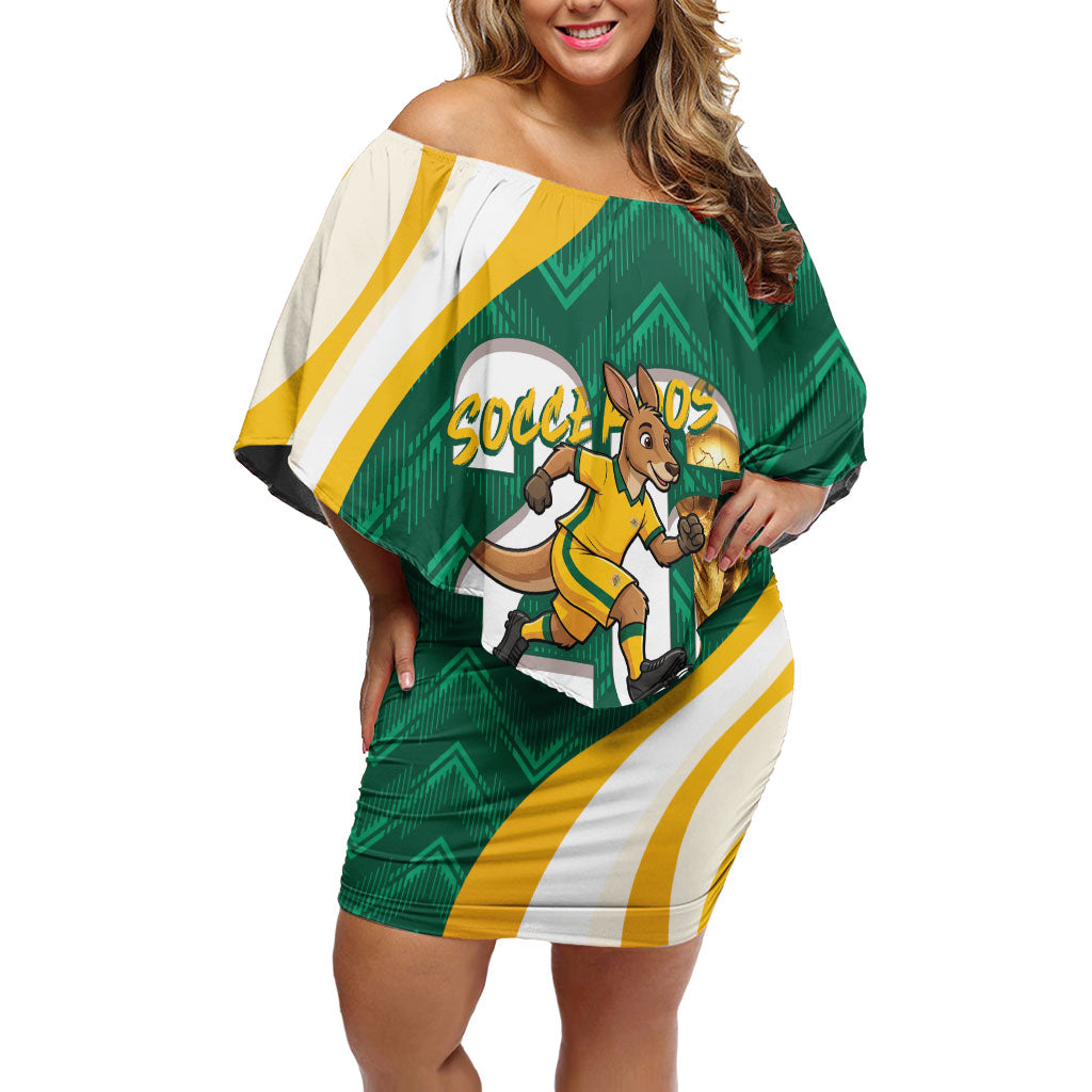Australia 2026 Soccer Custom Off Shoulder Short Dress Go Socceroos Kangaroo Mascot Green Sporty