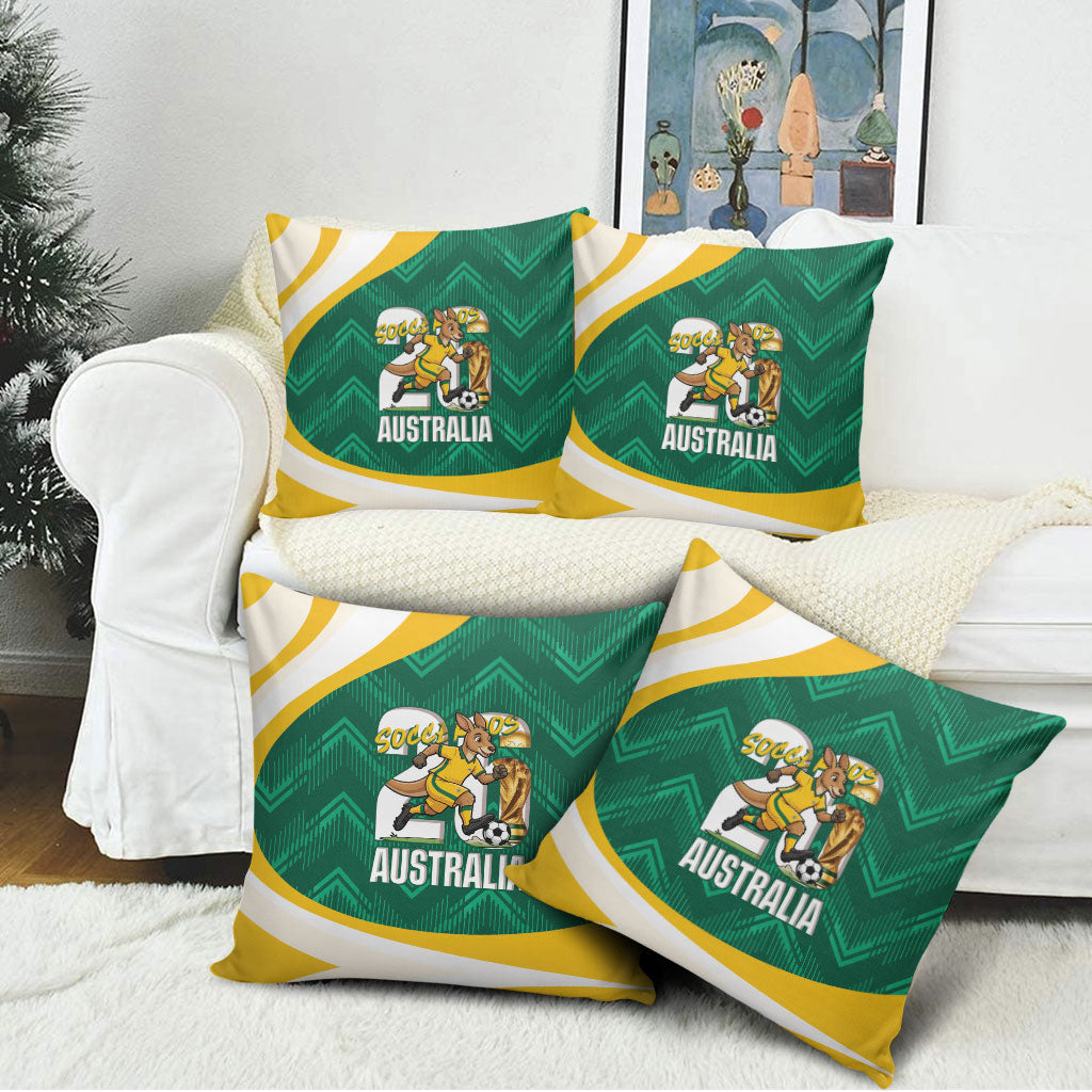 Australia 2026 Soccer Pillow Cover Go Socceroos Kangaroo Mascot Green Sporty