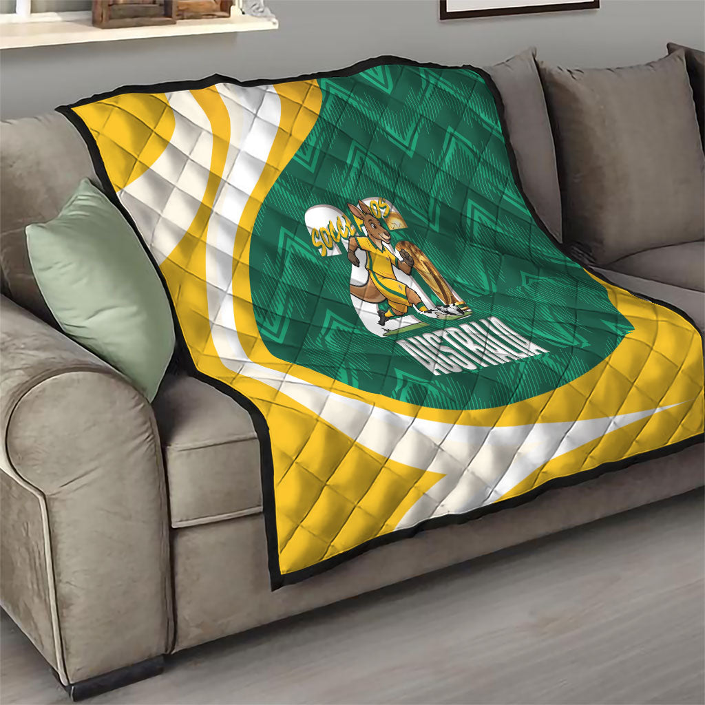 Australia 2026 Soccer Quilt Go Socceroos Kangaroo Mascot Green Sporty