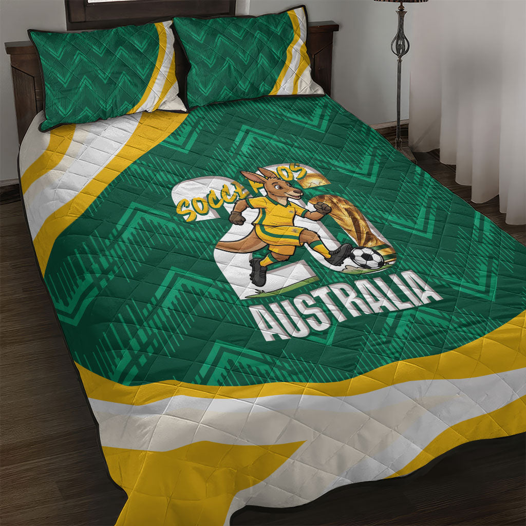 Australia 2026 Soccer Quilt Bed Set Go Socceroos Kangaroo Mascot Green Sporty