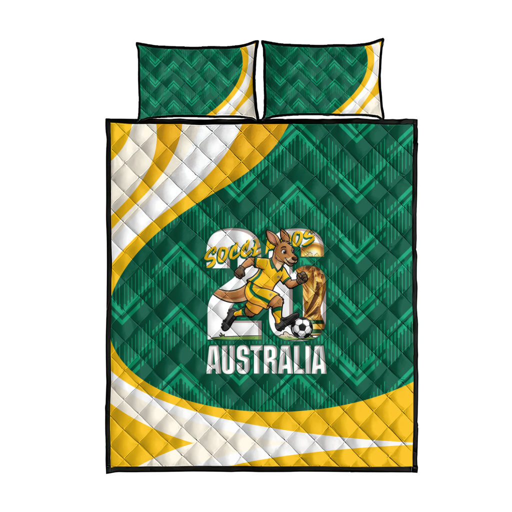 Australia 2026 Soccer Quilt Bed Set Go Socceroos Kangaroo Mascot Green Sporty