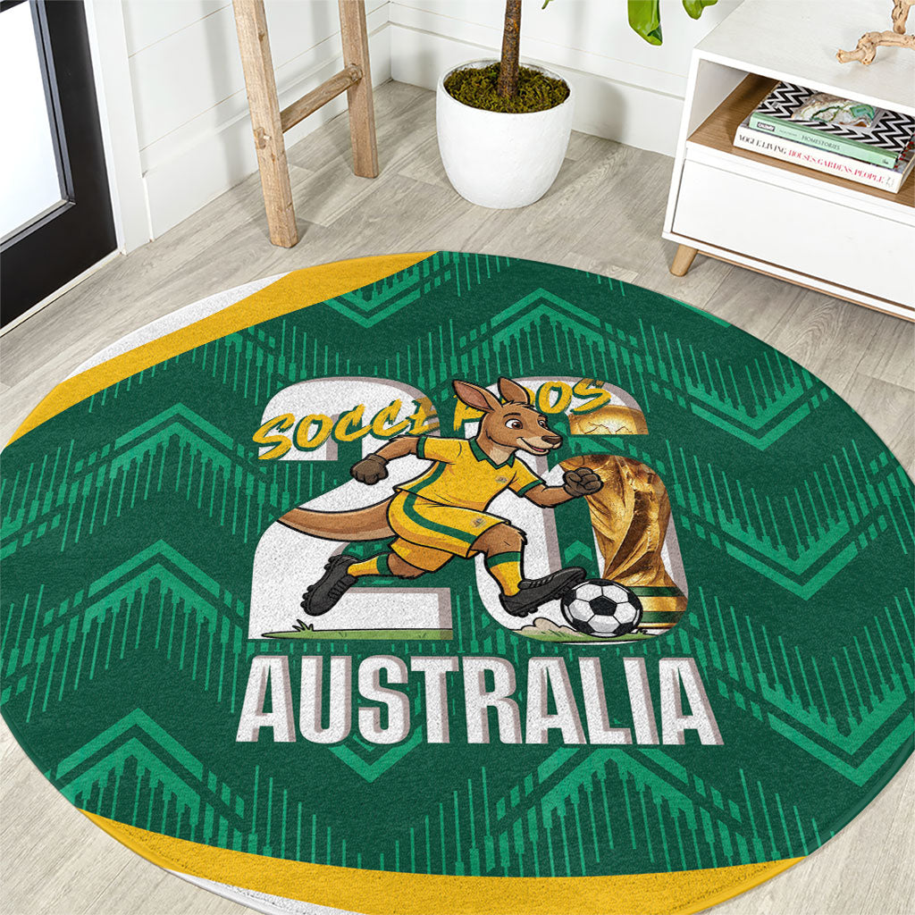Australia 2026 Soccer Round Carpet Go Socceroos Kangaroo Mascot Green Sporty